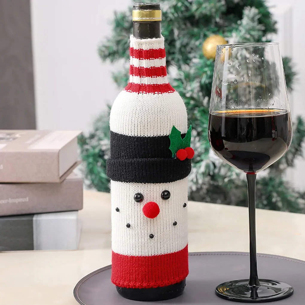 Christmas Wine Bottle Cover Set Santa Snowman Woven Wine Bottle Bags For Christmas Party Dinner Table Decorations New Year Gifts