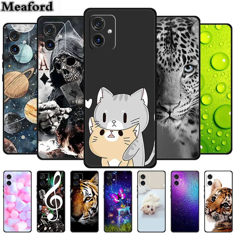 For Motorola G14 4G Case Original TPU Silicone Soft Cover Phone Cases for Moto G14 G 14 MotoG14 PAYF0010IN Black Shell Cat Capa