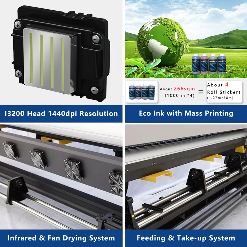 3.2m Digital Flex Banner Car Vinyl Sticker Film Poster Canvas Eco Solvent Inkjet Printer High-Speed Automatic