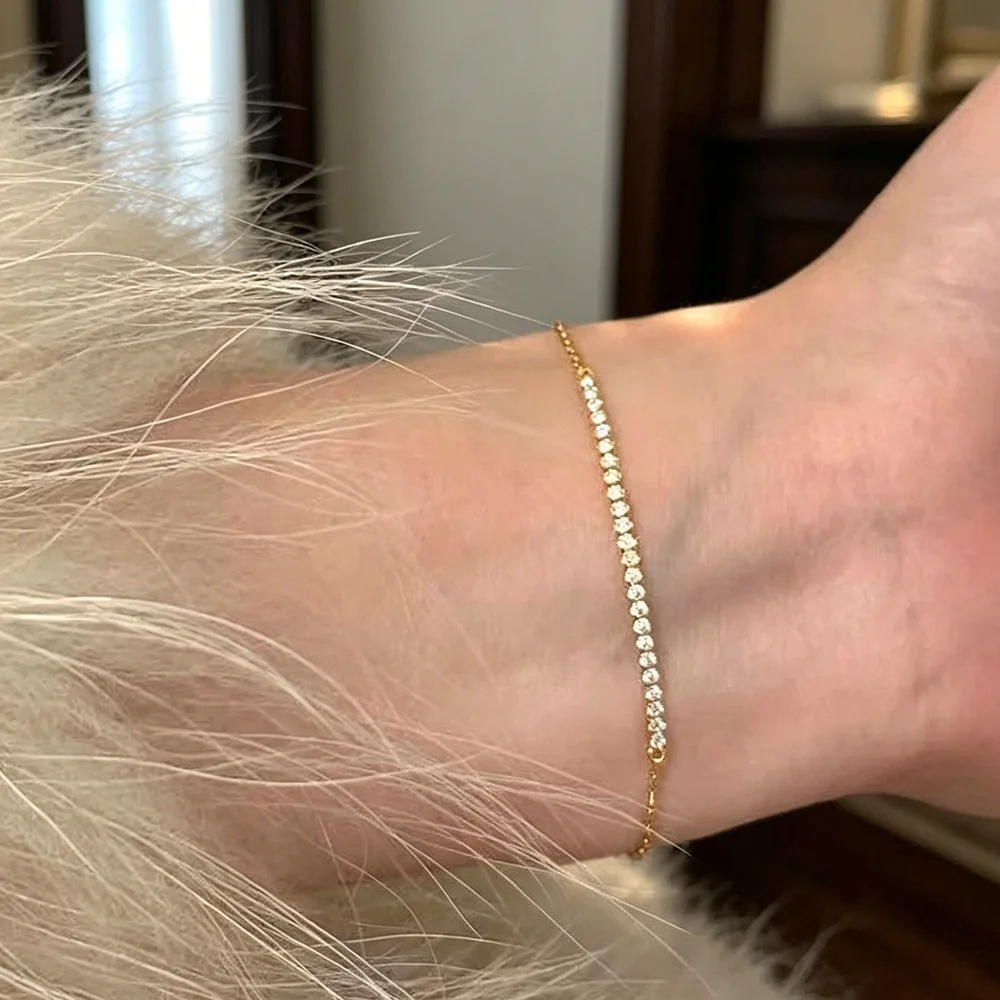 New S925 Sterling Silver Tennis Bracelet Zircon Rivet Design Sporty Fashion Jewelry For Women Wedding Gift Bracelet Jewelry