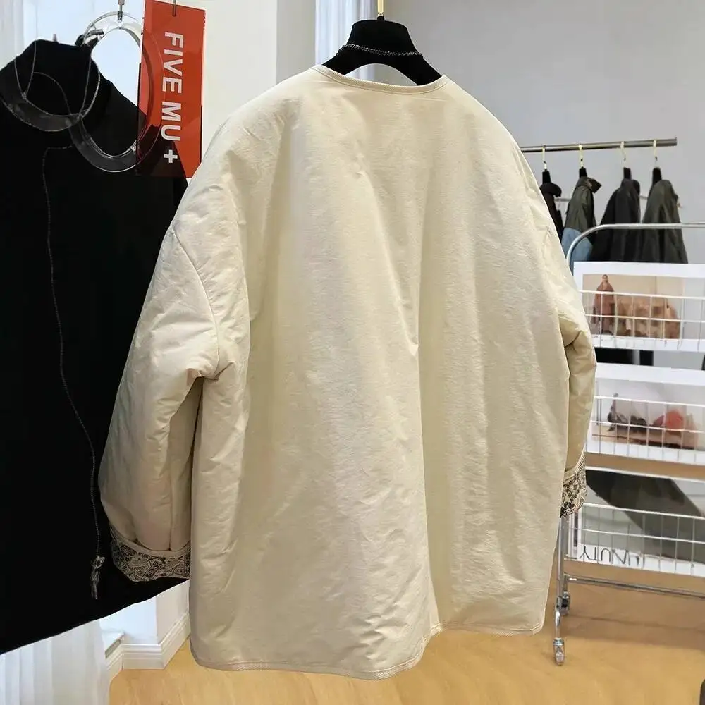 سترة نسائية كلاسيكية فريدة من نوعها برقبة دائرية وسحاب كسول معطف قطني فضفاض غير رسمي للخريف والشتاء بأكمام طويلة من الصين #4