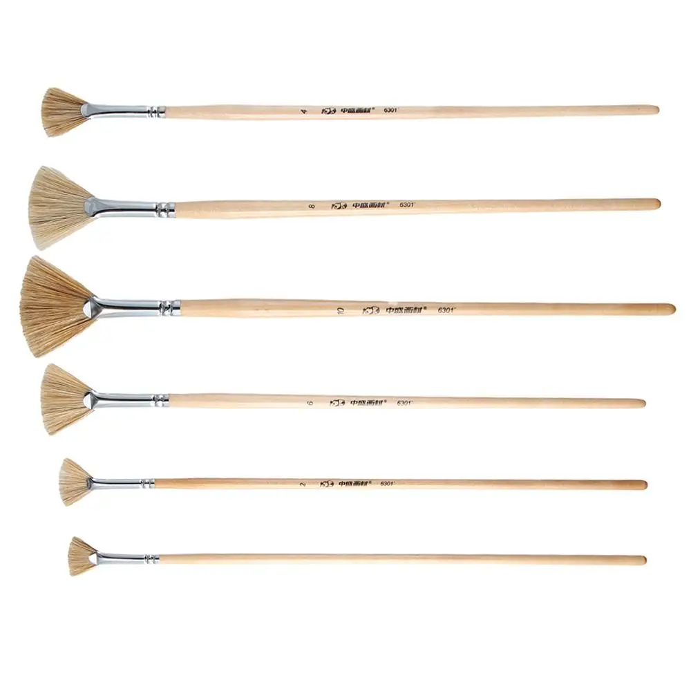 

Brush Set Fan Paint Brushes Soft Hog Bristle Hair Fan Brush Anti-Shedding Brushes