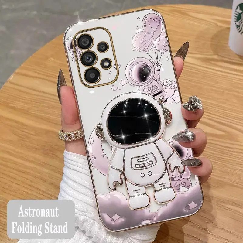 Quicksand Astronaut Plating Phone Holder Case For Samsung Galaxy A53 A54 A52 A52S A34 A24 A73 A71 A72 A23 A21S A04S A04E Cover