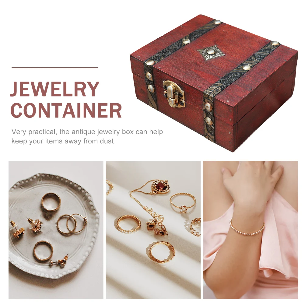

Vintage Jewelry Box Wooden Storage Container Rings Necklaces Earrings Dustproof Bedroom Living ganizer Keepsake
