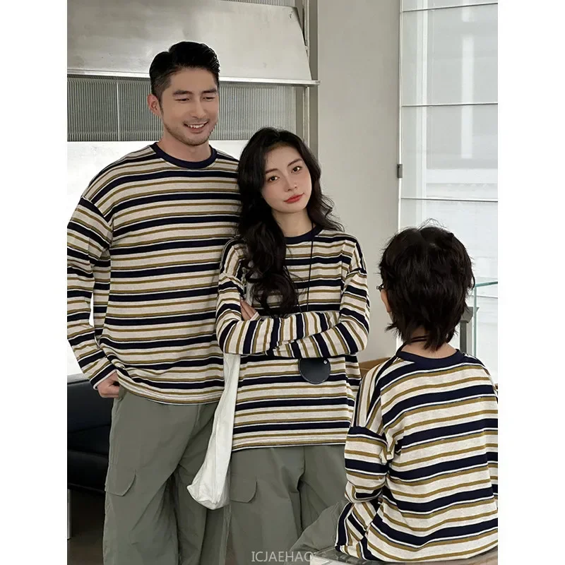 Family Parent-child Tees Father Mother and Son Daughter Clothes Sweatshirts Fashion Striped Long Sleeve T-shirt Dad Mom and Baby