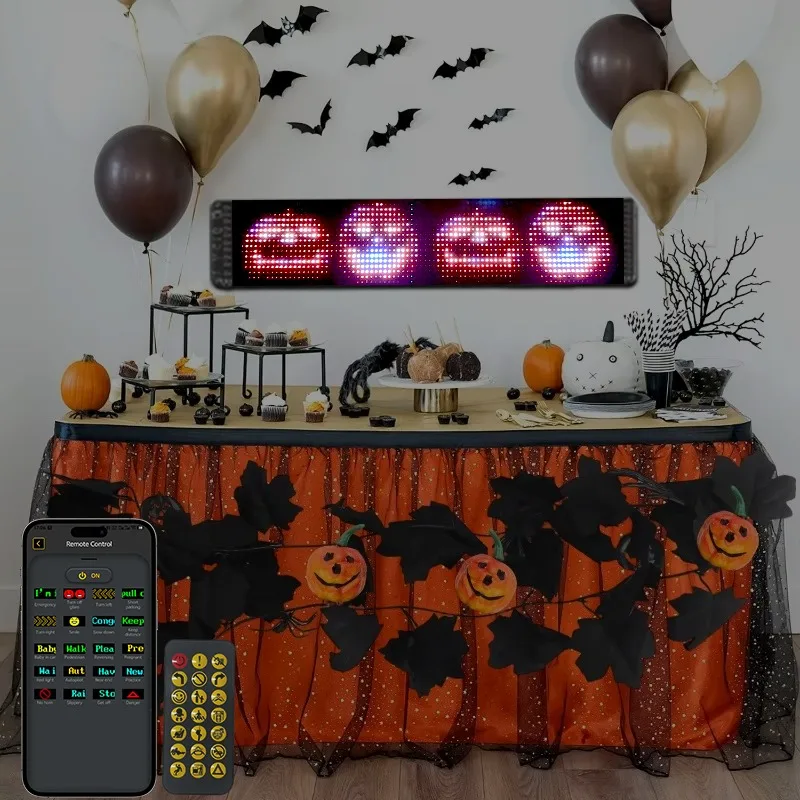 Programmable LED Sign, Led Car Sign with Bluetooth APP Control, DIY Design Animations, halloween decorations indoor