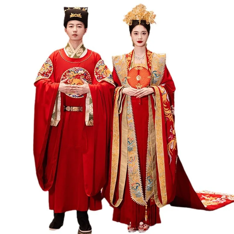 2024 New Song Hanfu Wedding Clothes a Chaplet and Robes Full Set Bride Chinese Dress Ancient Costume Heavy Industry