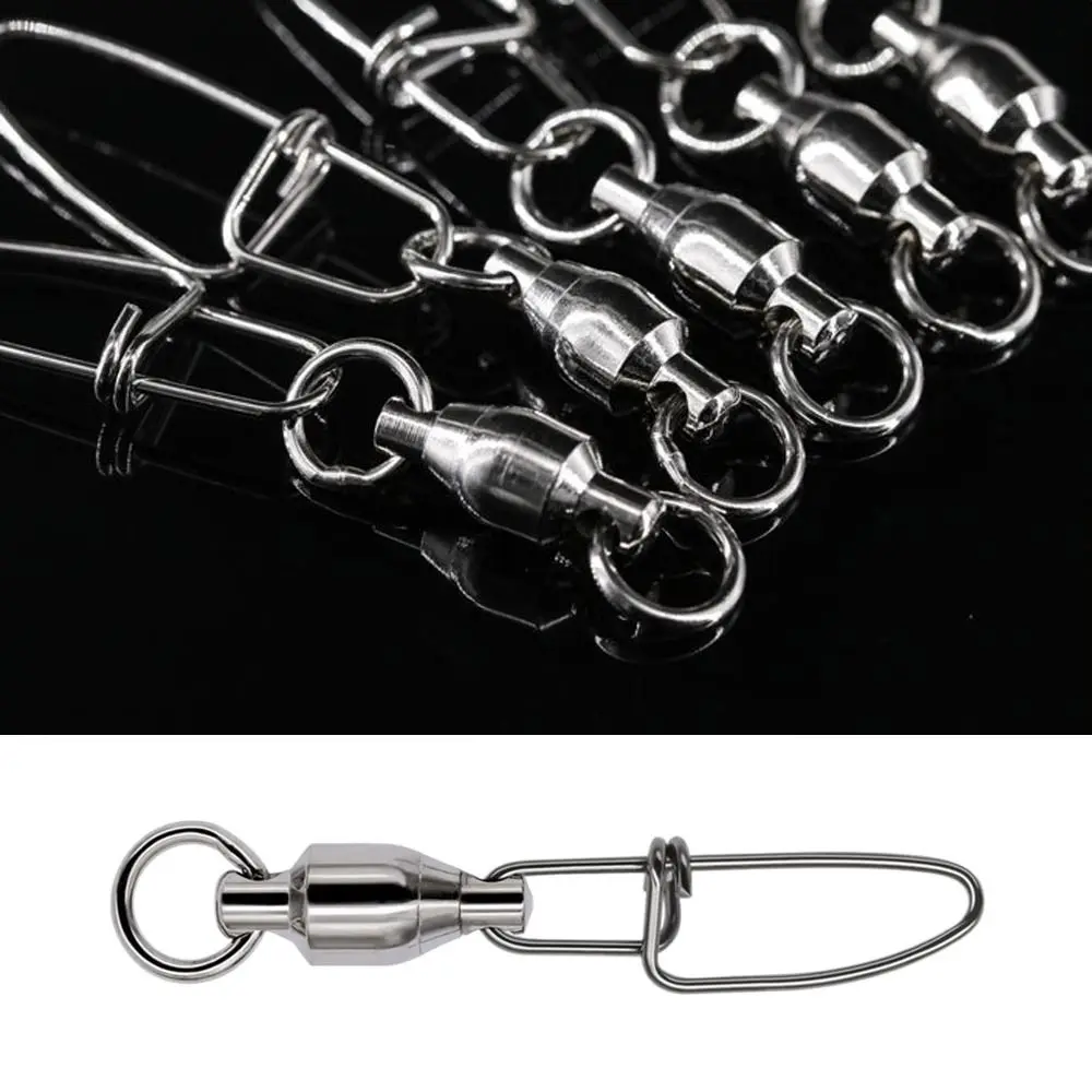 10Pcs/Pack Tackle Device Stainless Steel Hooked Fishing Accessories Oval Split Rings Bearing Swivel Jig Connector Snap Rolling