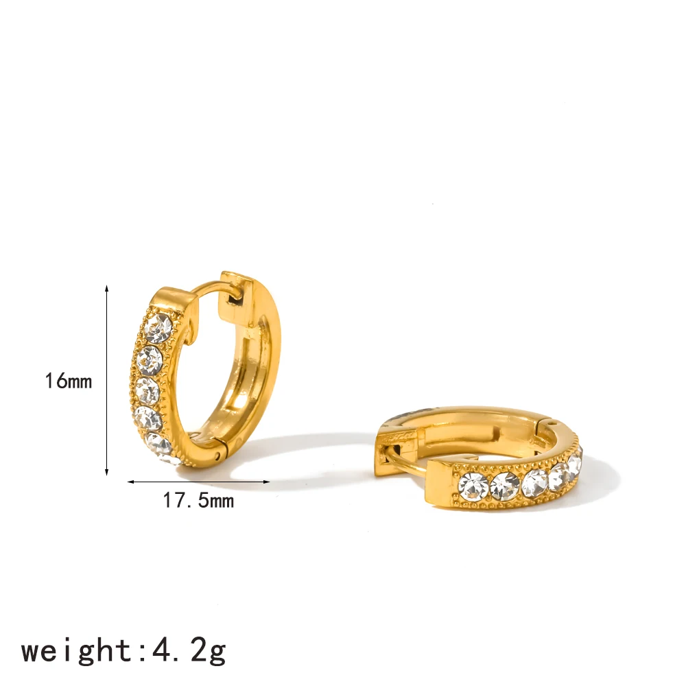 Klassische Edelstahl-Cubic-Zirkonia-Huggie-Creolen für Damen, wasserfest, hypoallergen, Modeschmuck – Detail 11