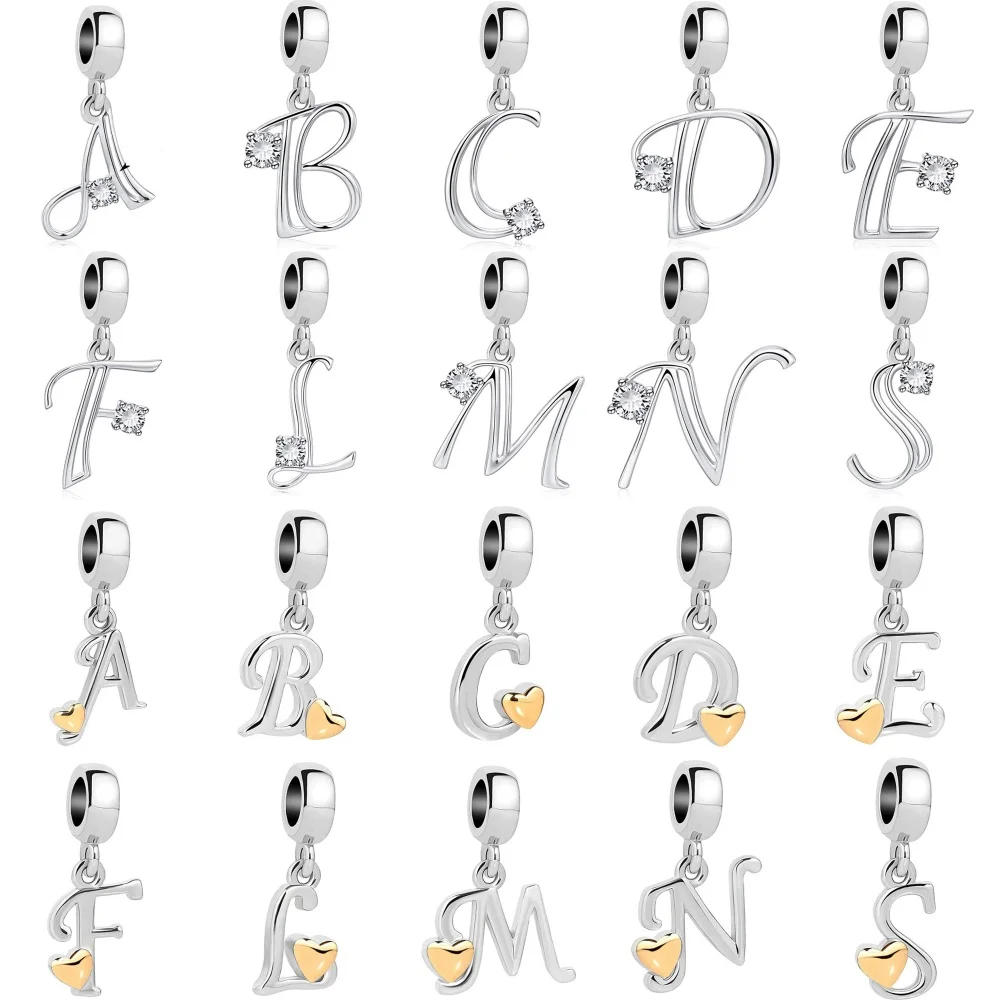 

Стерлингового Серебра 925 пробы 26, A-Z, бусина с алфавитом, сердце, любовь, буква, подвеска, подходит для европейского браслета, браслета с цирконием, ювелирные изделия из бисера с цирконом CZ