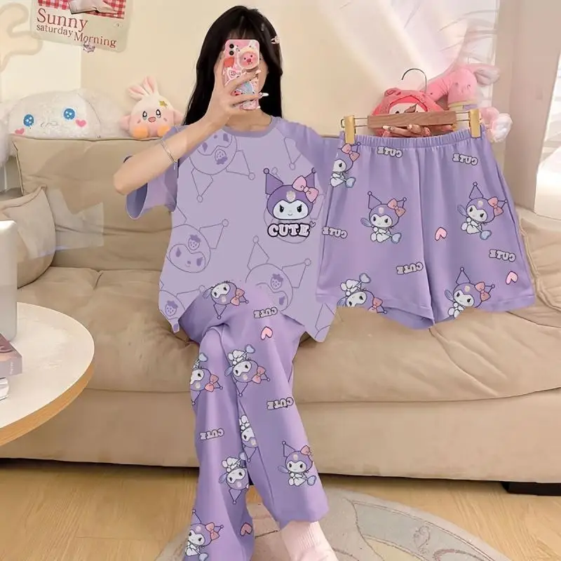 Sanrio Pigiama Ragazza Calda Estate Sanrio 2025 Dolce Studente Carino Set di Tre Pezzi Cartoon Kulomi Moda Versione Allentata Vestiti per La Casa
