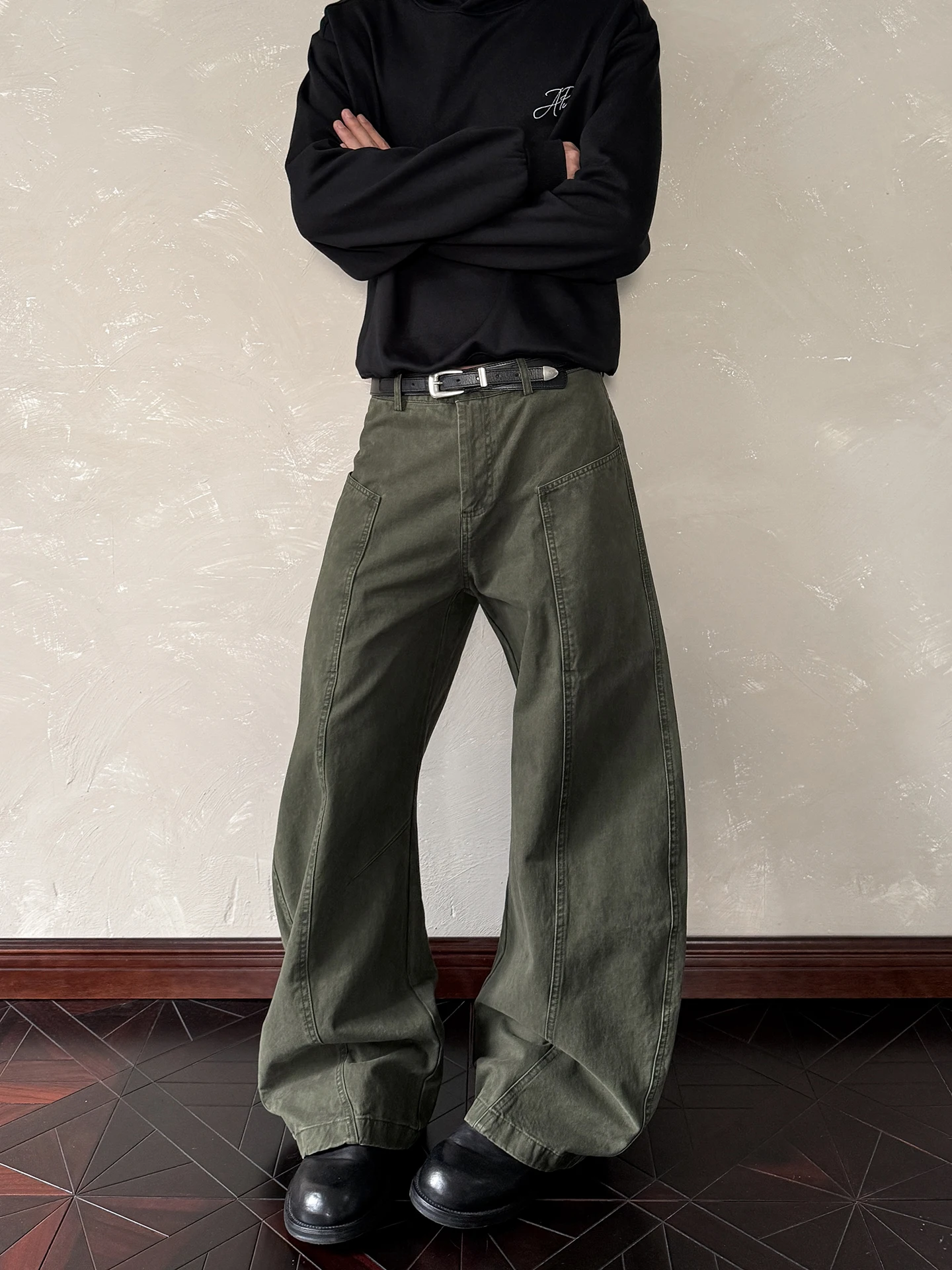 

American Retro Deconstructed Tailoring Design Knife Work Trousers Trendy Straight Leg Micro Flare Silhouette Versatile P...