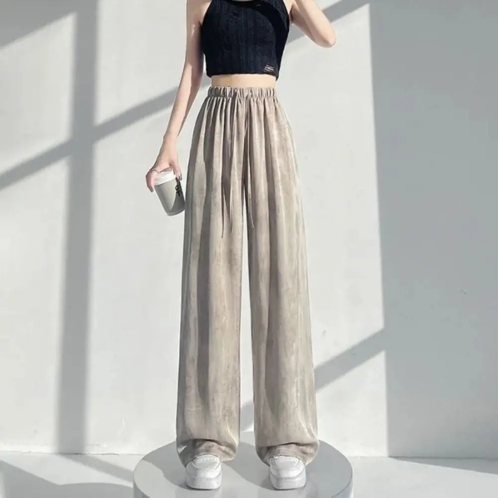 Casual Loose Fit Women Ice Silk Pants Straight Leg Wide Leg Tie-Dye Pants Comfortable Breathable Wide-Leg Pants Summer Wear
