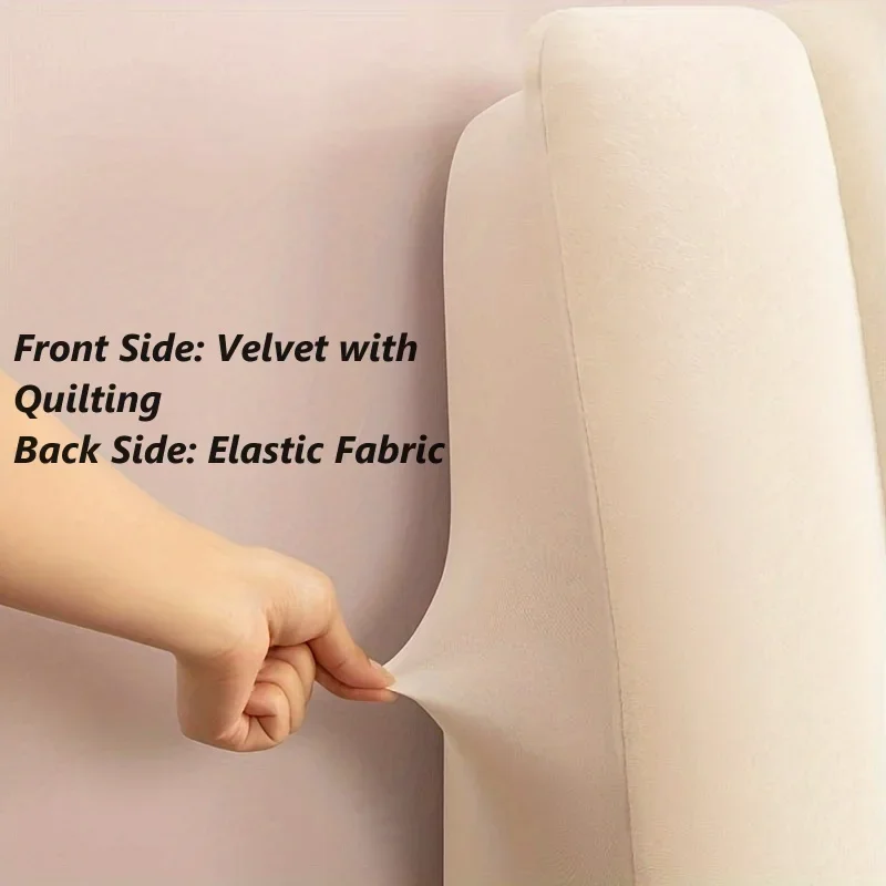 Luxury Soft Velvet Bed Head Cover, High Grade Short Plush Quilted All-inclusive Headboard Protector Cover