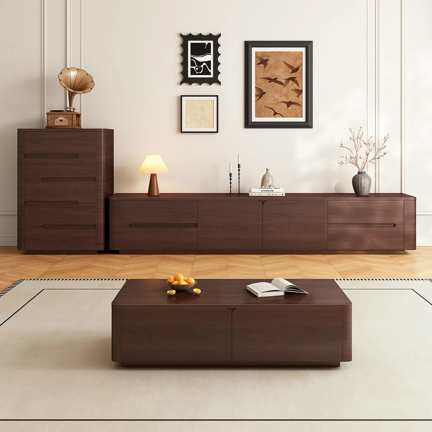 /Walnut Long Vintage Latest Design Floor Standing Storage Wooden Tv Cabinet Living Room Furniture Tv Stand