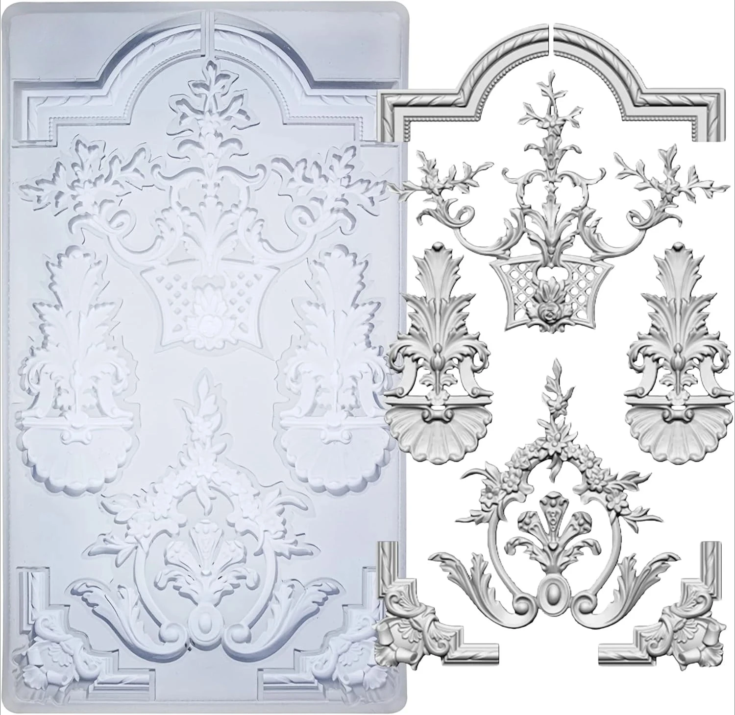 VERIDIAN Baroque Relief Embossed Art Silicone Mold for Polyclay Column and Sculpture Statue Epoxy Resin Molds Cake Decoration