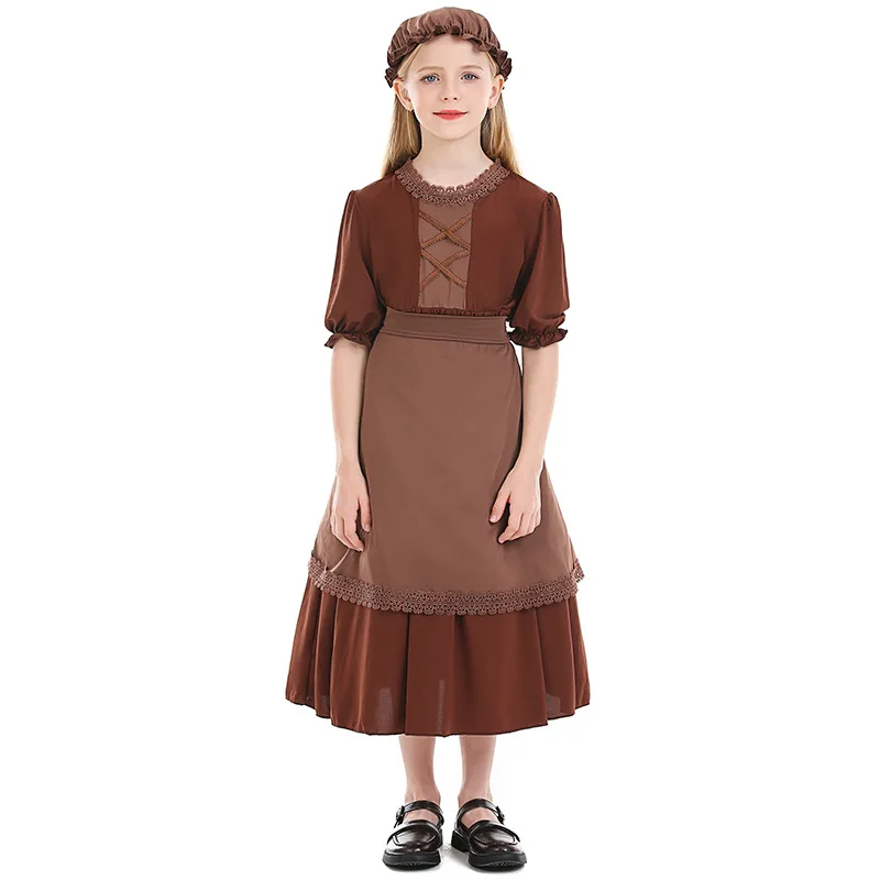 Centenarian Grandma Dark Brown Wolf Grandma Cos Play Maid Costume Lace Lace Child Colonial Girl