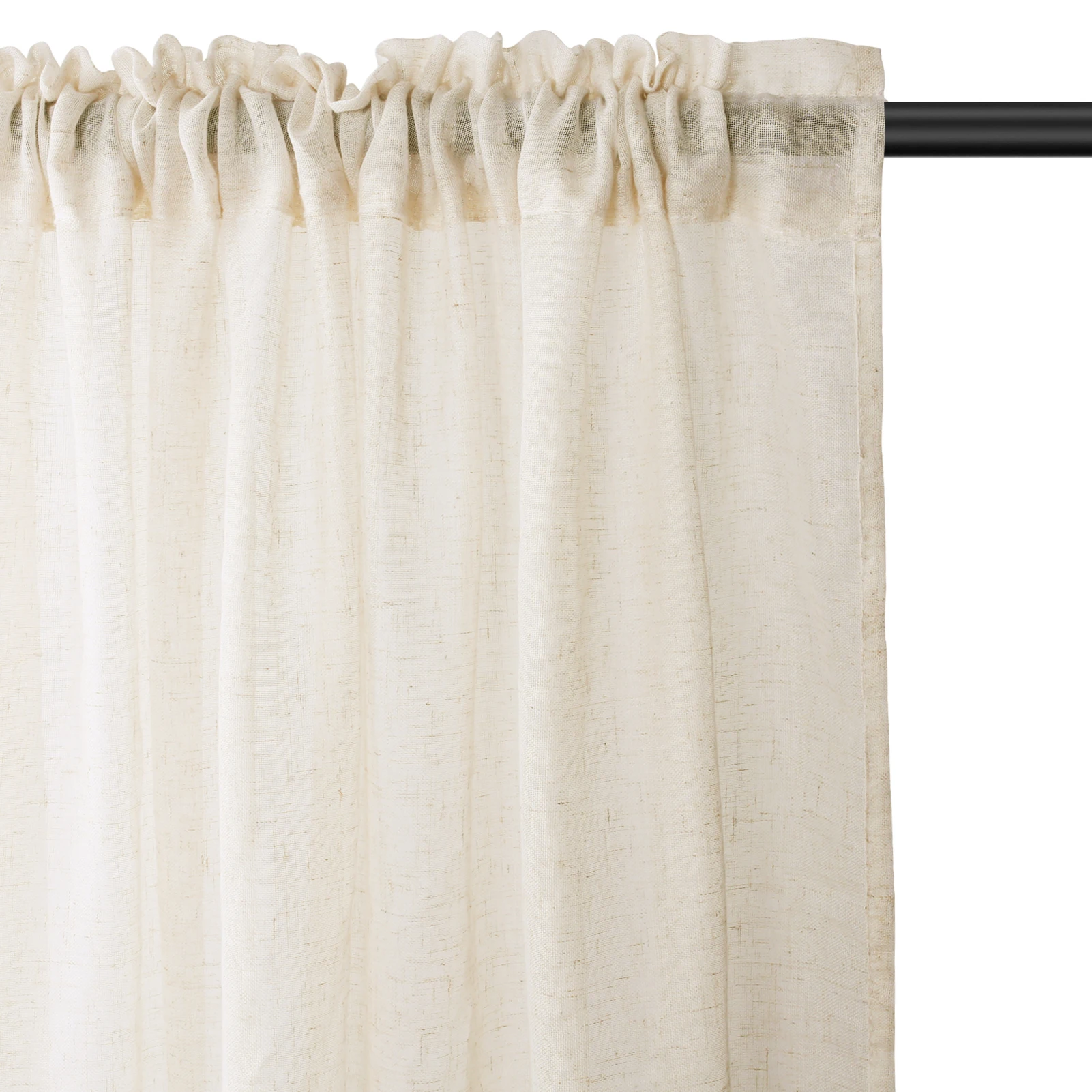 Natural Linen Curtains Bedroom Rod Pocket Semi Sheer Curtain Burlap Light Filtering Drapes Linen for Living Room Privacy