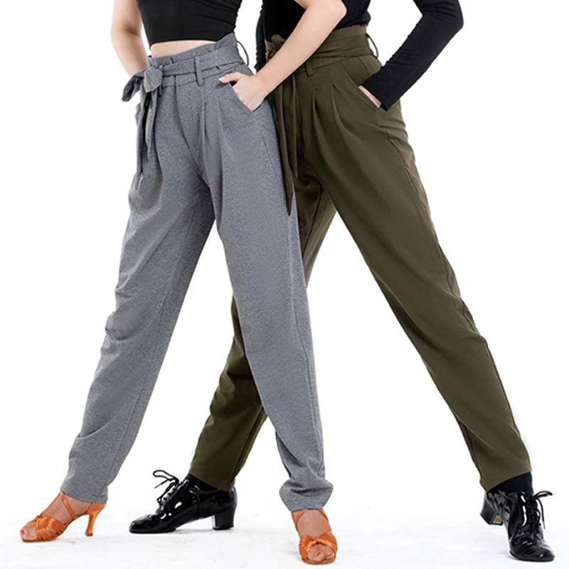 

New Latin Dance Pants For Women Men Dance Costume Black Grey Pants Tango Trousers Modern Chacha Latin Dance Clothes Women BL4635