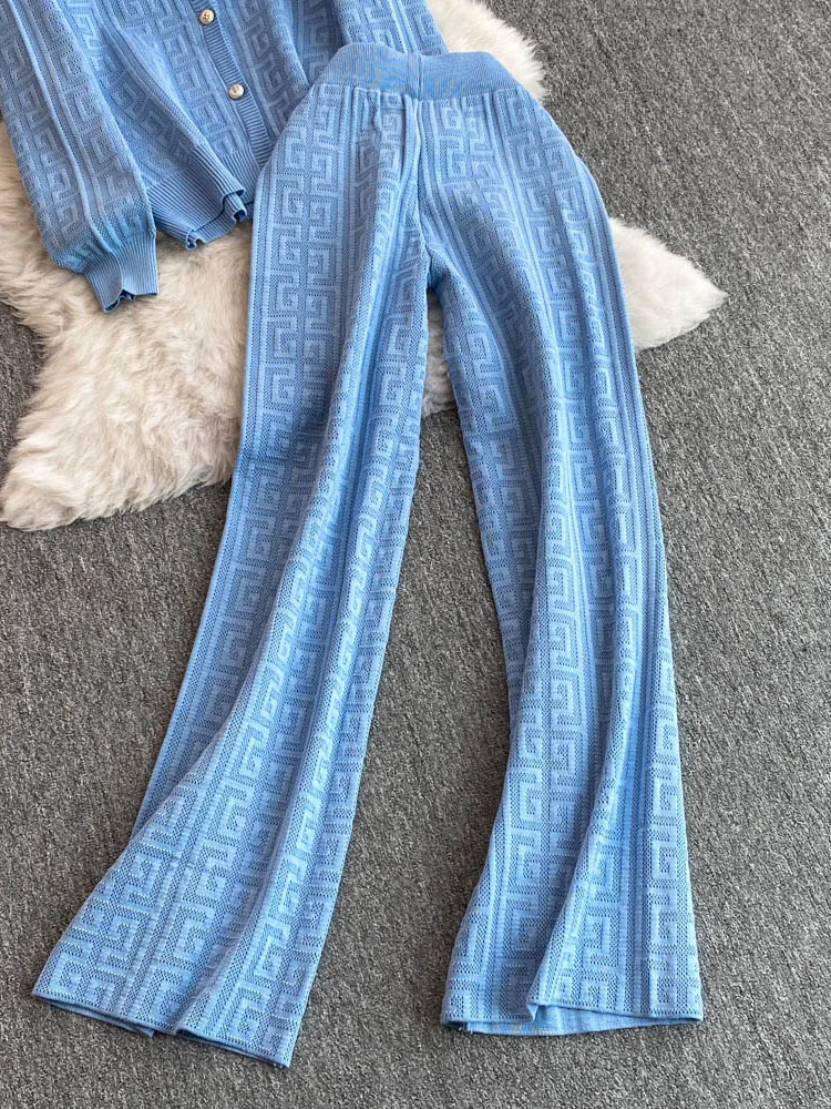 French Vintage Sweater Suits Female Long Sleeve Cardigan+ Elastic Long Pants Fashion Winter Office Lady Knitted Sets