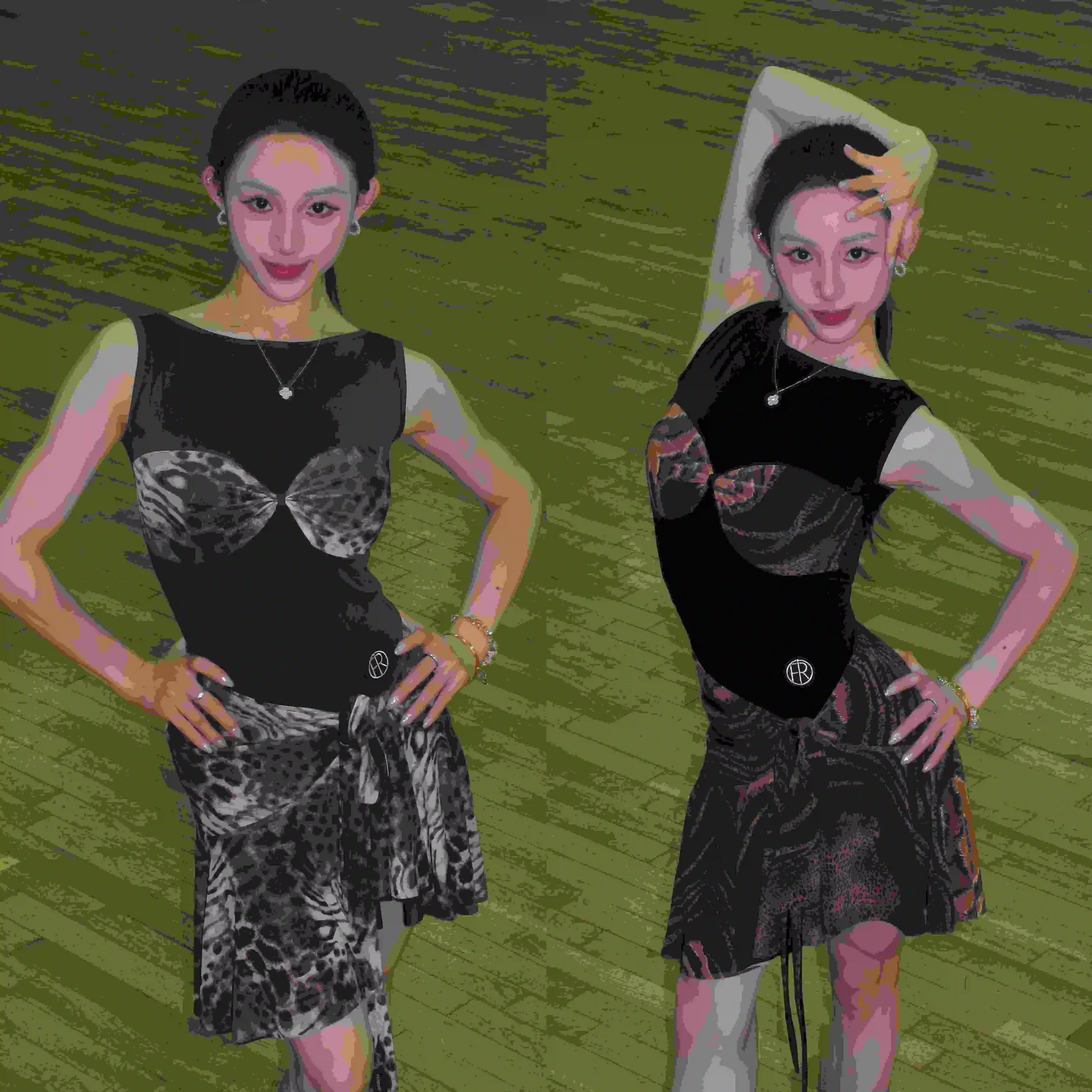 

New Latin Dance Practice Clothes Summer Women Sleeveless Leotards Hip Scarves Leopard Dancewear Rumba Chacha Training Dresses