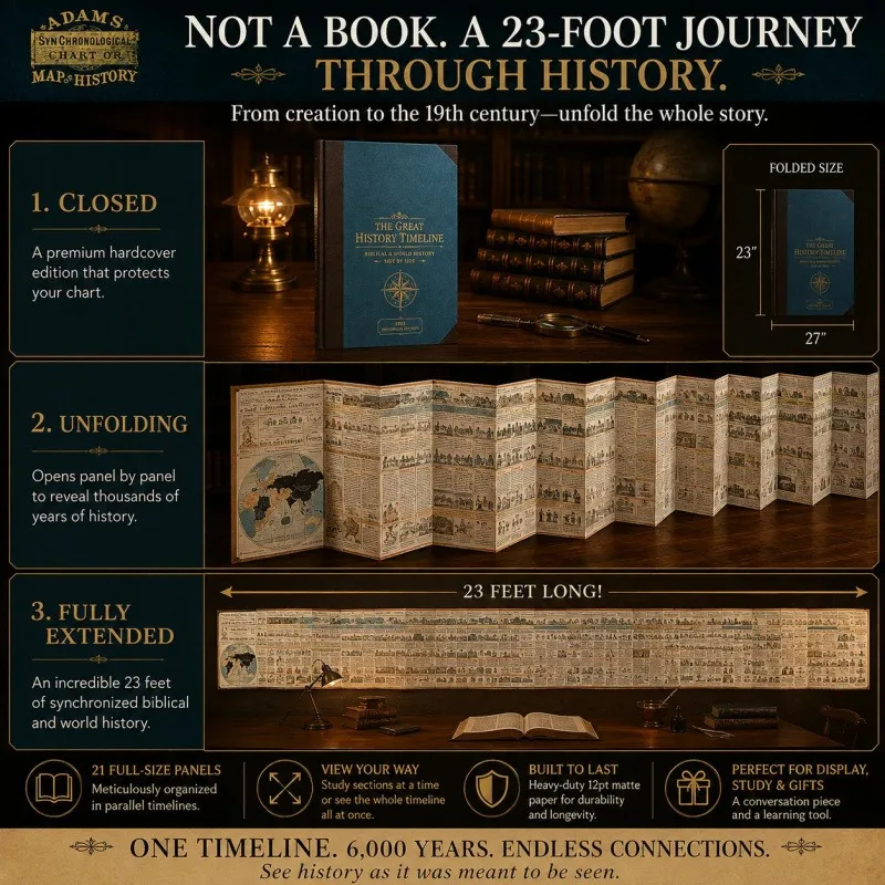 Synchronological History Chart 6000 Years Biblical World Events Timeline Hardcover 21-Panel Accordion Book with Maps Kingdoms