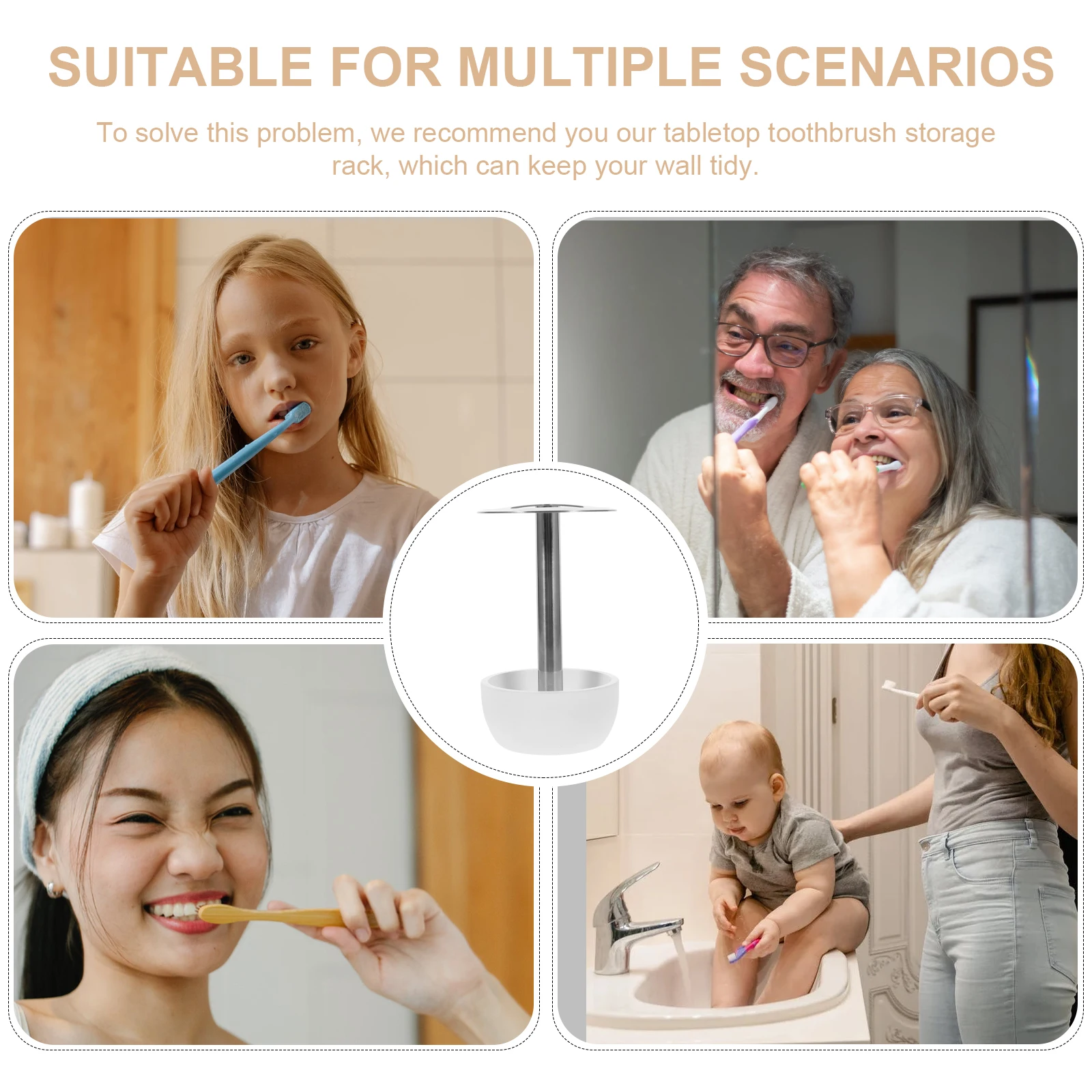

Stainless Steel Toothbrush Holder 4 Toothbrushes Rack Bathroom Storage Home Supplies Anti Water Accumulation