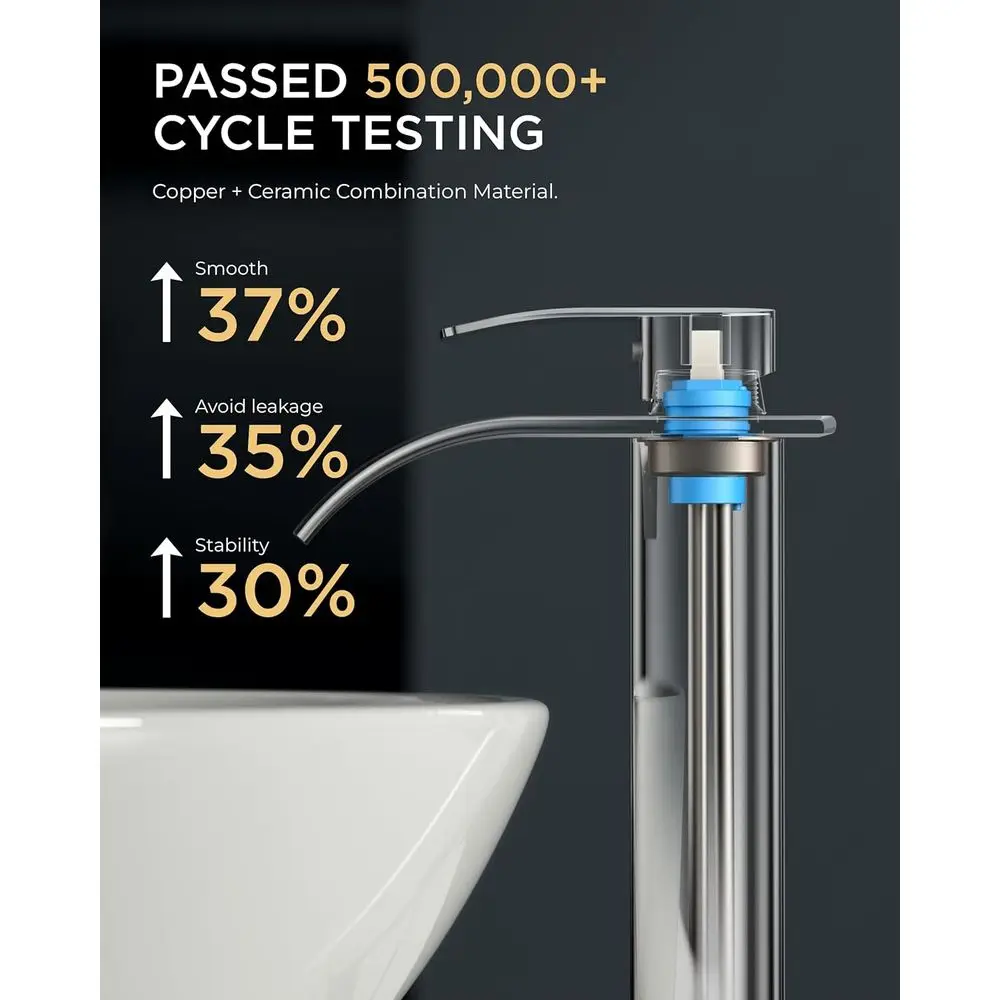 صنبور حوض السفن بمقبض واحد من الكروم مع تصريف معدني، طويل القامة، خالي من الرصاص، فتحة واحدة للحمام أو السفن #3