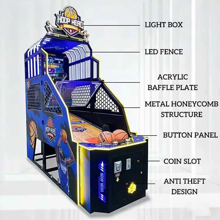 Indoor Competition Hoop Game Machine Coin Operated Arcade Basketball Shooting Game Machines with 55inch LED HD Screen Scoreboard
