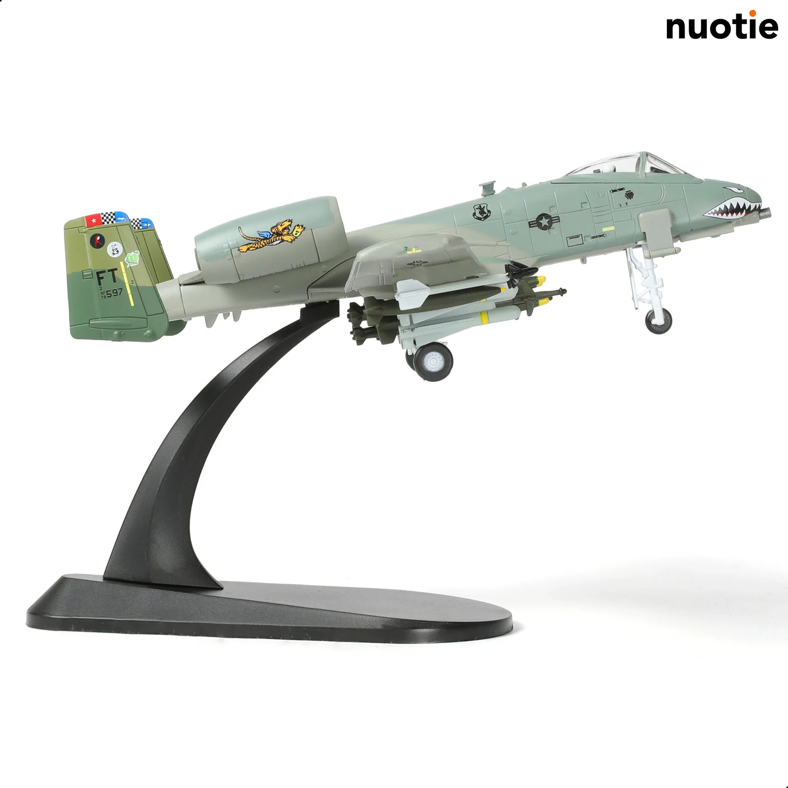 NUOTIE 1/100 A-10 Warthog Tiger Shark Pre-Built Diecast Military Aircraft Model for Display Collection & Gift