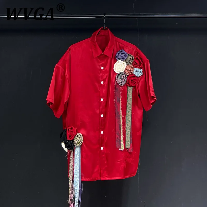

WVGA Summer New Men's Tide Y2K High Street Design Fashion Patchwork Floral Short Sleeve Shirts Niche Chic Casual Shirt Ins W8628