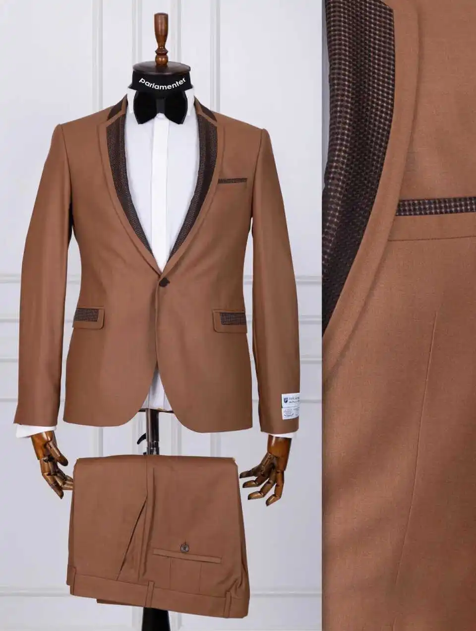 

Elegant Wedding Groom Tuxedos 2 Piece Blazer Pant Single Breasted Peaked Lapel Crystals Formal Occasions Prom Party Customized