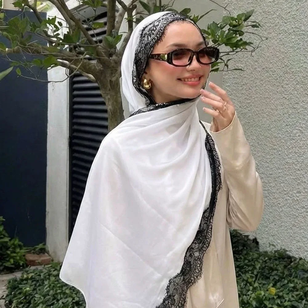

Хиджаб-шарф из вискозного хлопка для Рамадана, дышащий, солнцезащитный, с кружевной отделкой, мусульманский, однотонный, мягкий, длинный, тонкий, большой, шаль, тюрбан