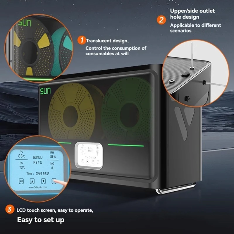 S4 Filament Dryer Box 4 Spools Large Capacity Fast Heating Filament Holder 350W PTC Heater For 3D Printing Parts