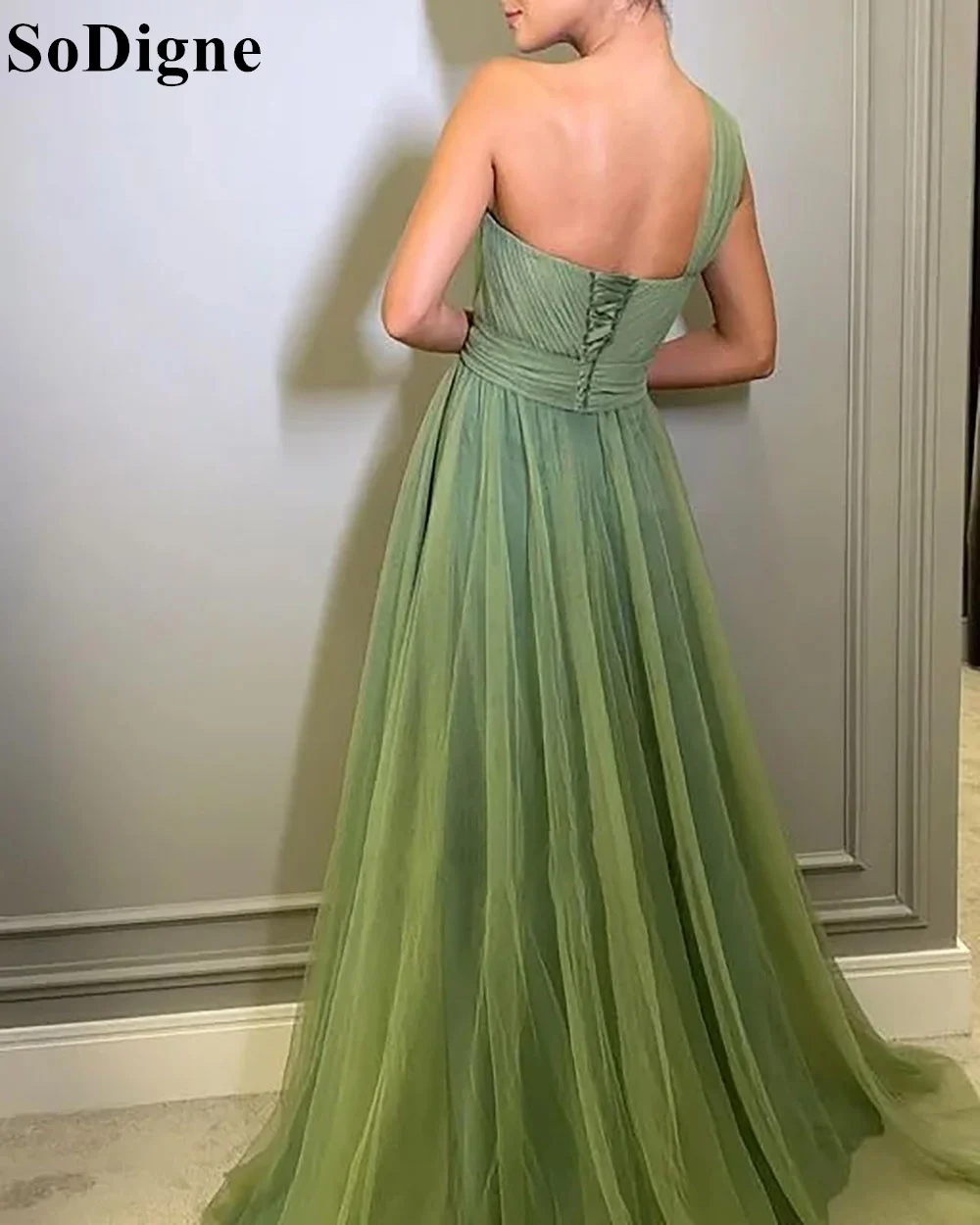 SoDigne One Shoulder Simple Green Prom Dress A-Line Sleeveless Lace-up Robe 2024 Elegant Formal Occasion Evening Gown for Women