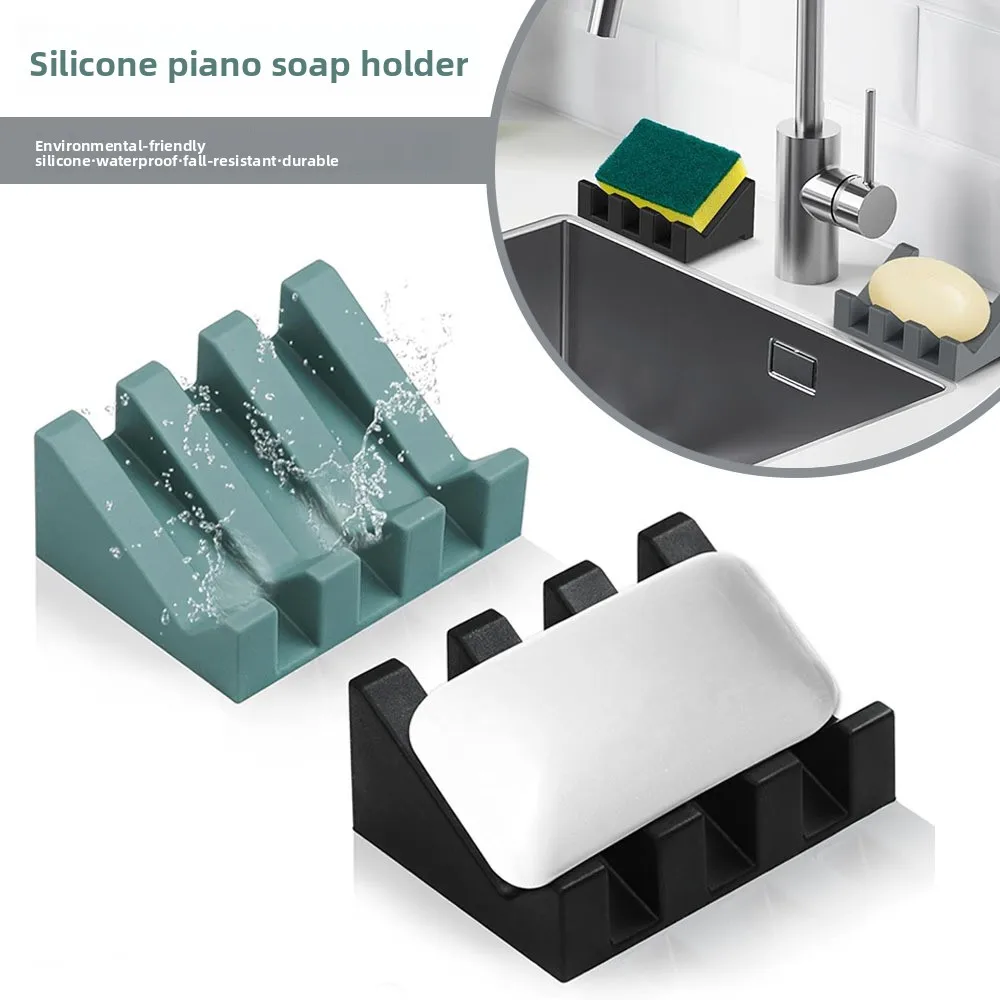 Seifenkiste aus Silikon, auslaufsicherer Seifenhalter mit Drainage, rutschfestes Klavier-Design, tragbare Seifenschale für Badezimmer, Küche, Reisen