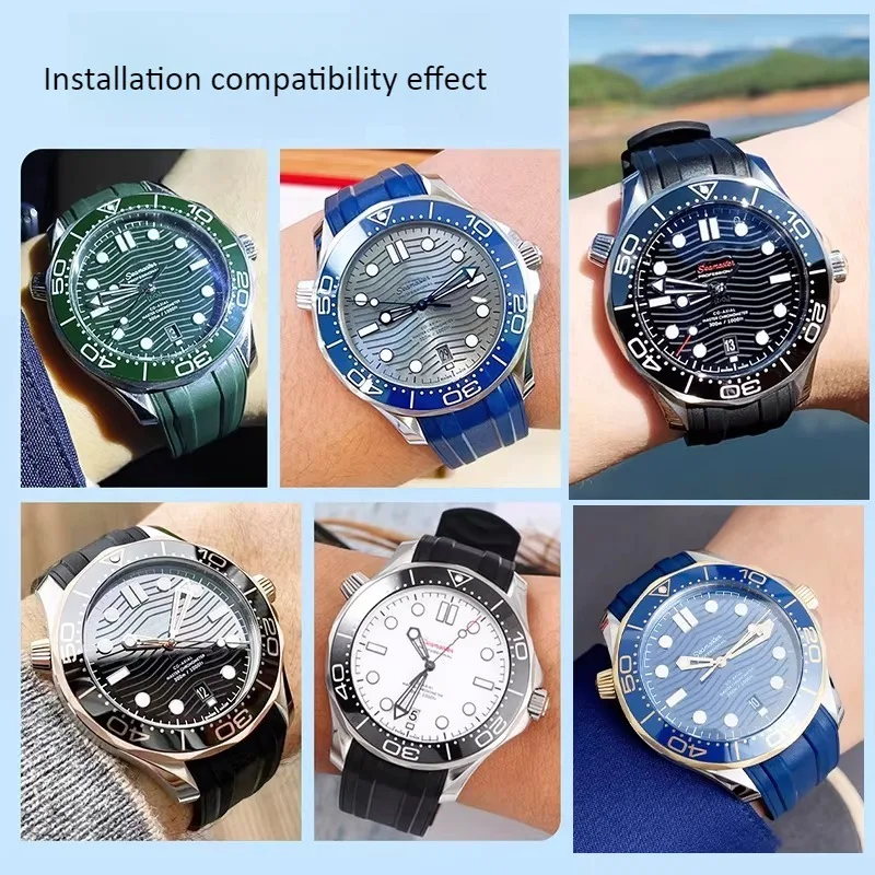 Arc-shaped silicone watch strap for original Omega SEAMASTER 300M 210 Man Soft rubber watchband Pin fastener 20 22mm