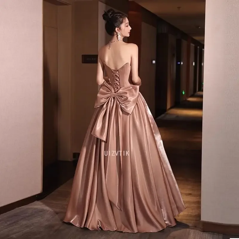 

Light Luxury Big Bow Long Party Dress Women Satin High Grade Bra Sweet and Lovely Prom Dress 2025 Elegant Evening Wedding Dress
