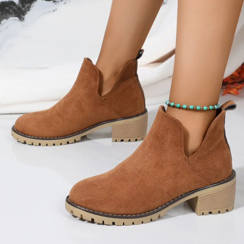 2024 Autumn Winter New Women Ankle Boots Female Side High Heels Solid Color Shoes for Women Women's Footwear Botines Mujer