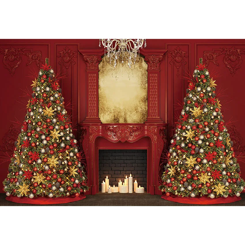 Avezano Christmas Backdrop Retro Wall Fireplace Xmas Tree Family Portrait Customized Photography Background Photo Studio