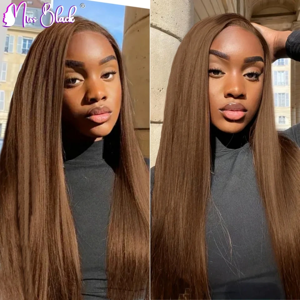 

Chocolate Brown 13x4 13x6 Transparent Lace Frontal Wigs #4 Brazilian Straight Human Hair Wigs 180% Density For All Fashion Woman