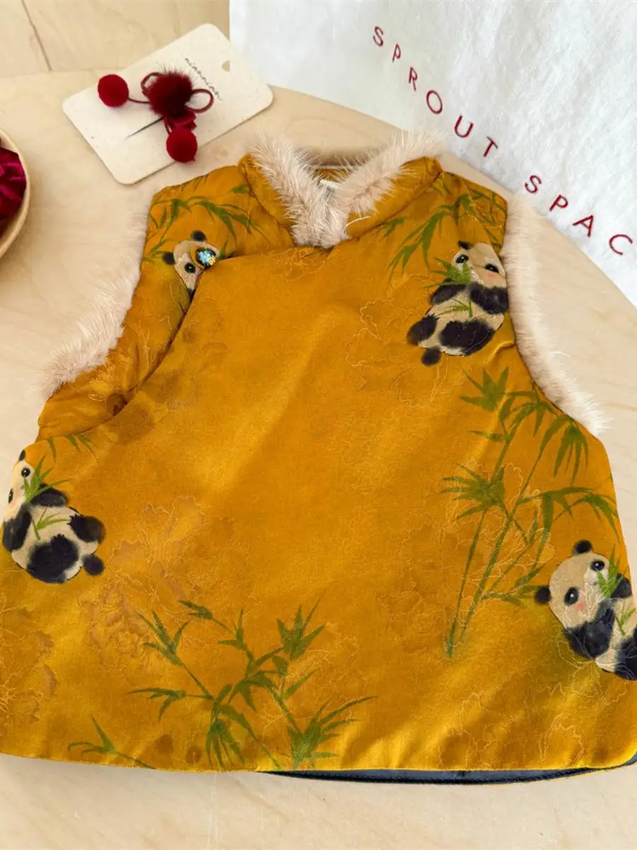 

Китайская новогодняя одежда для детей: хлопковый жилет в традиционном стиле Тан для мальчиков и девочек, зимний модный детский топ...