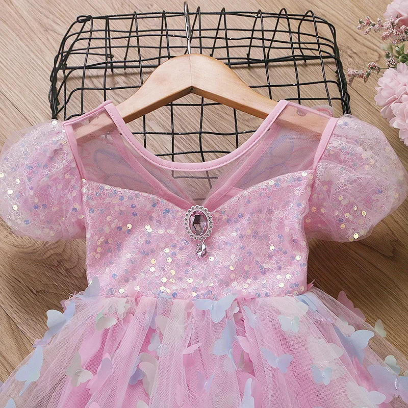 Neonate ali di farfalla fata garza principessa manica a sbuffo vestito adorabili bambini estate Tulle vestito bambino festa di compleanno abito
