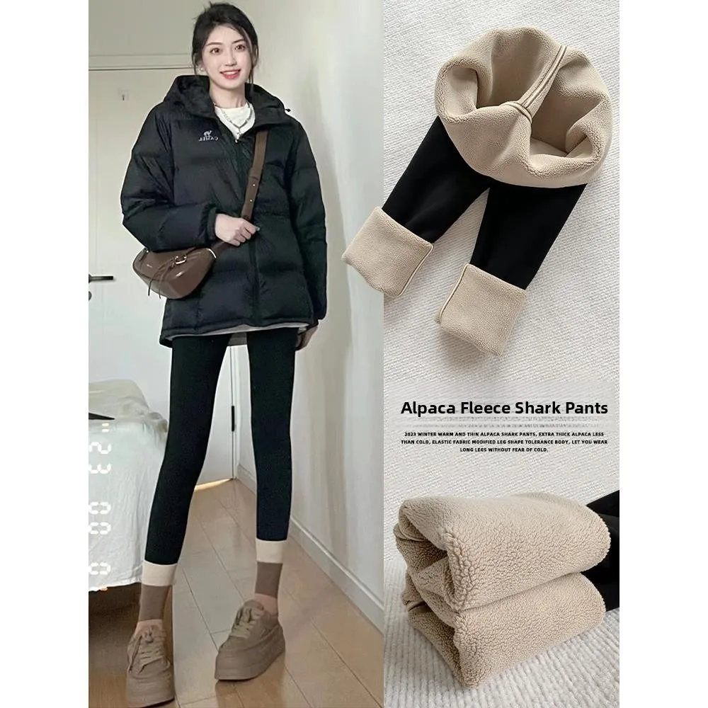 

Fce Lined ark Skin Yoga Pants Women's Outerwear Thiened Tight Fit Sle Warm Cotton Boting Trousers