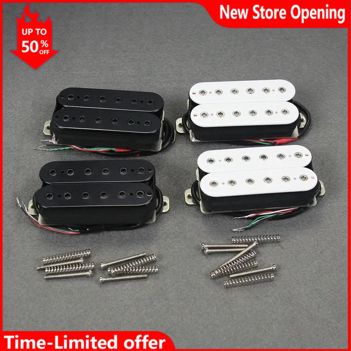 2PCS Passive Ceramic Humbucker Pickups Set, 4-Wire Bridge & Neck Pickups Black and White for Electric Guitar Parts