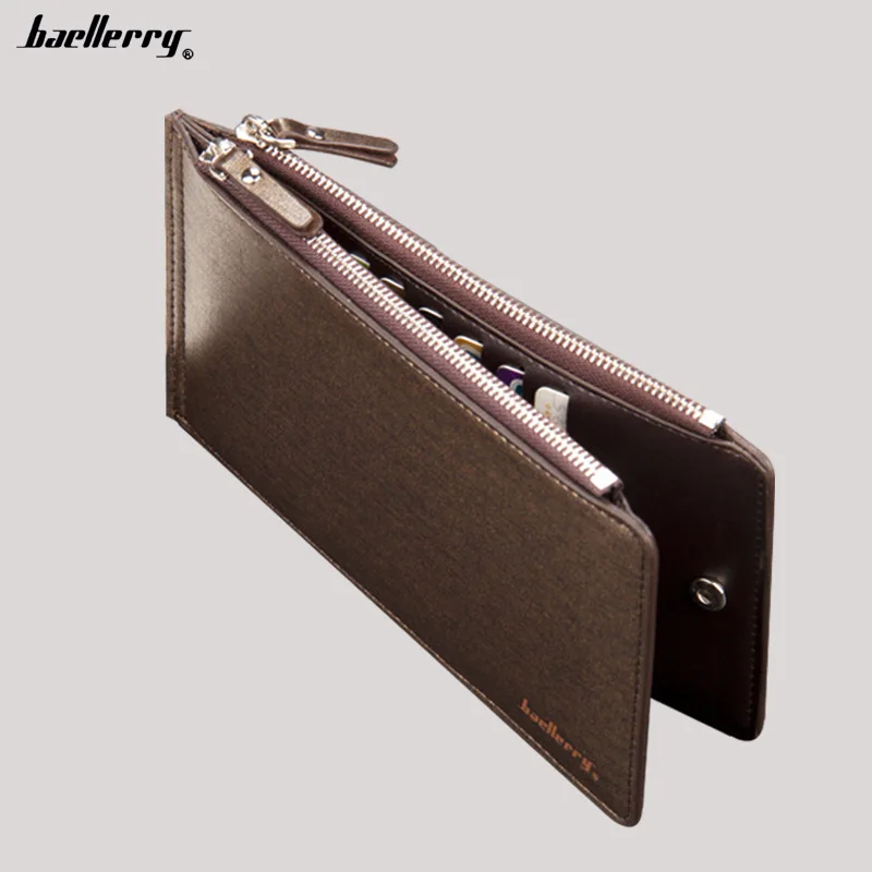 Baellerry Long Wallet Credit Card Holder Men's Leather PU Wallets with Coin Purse Phone Pocket Double Zipper for Male