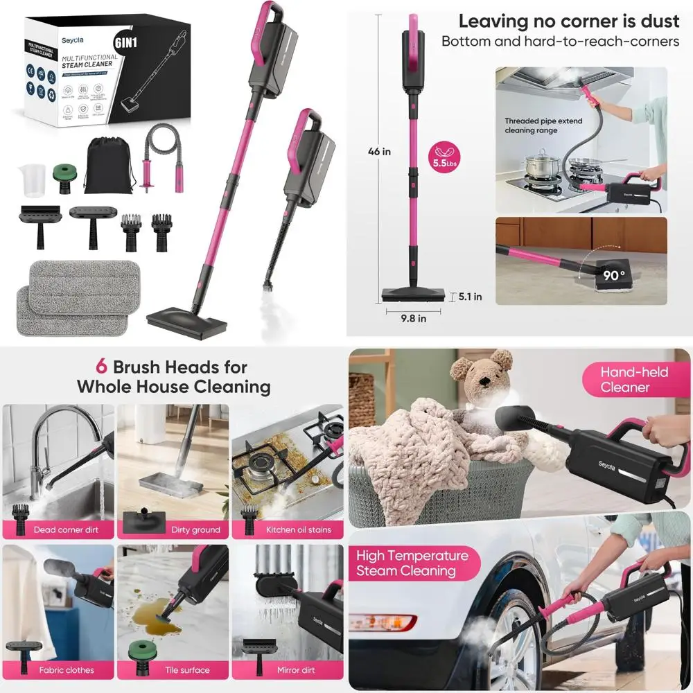 

Multi-Function Steam Mop for Home Cleaning - 6-in-1 Attachments for Hardwood Floors, Clothes, and More