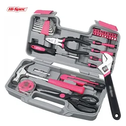 Hi-Spec 40pc Socket Set Pink Hand Tool Set Kit Electric Screwdriver Gril Lady Women Household Metric Auto Repair Hand Tool Set