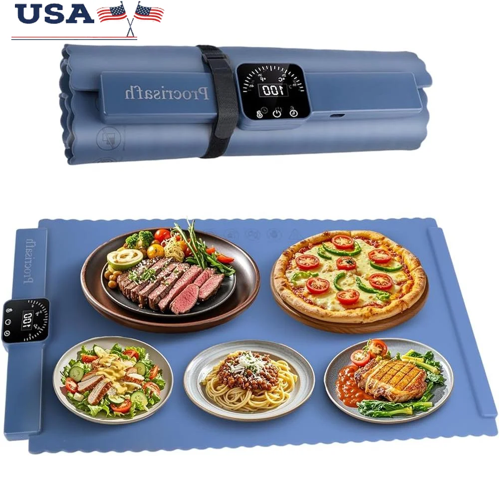 

Электрический коврик для подогрева еды, силиконовый коврик для быстрого нагрева, 5-уровневый контроль температуры, складной свернутый нагревательный поднос, безопасное домашнее использование