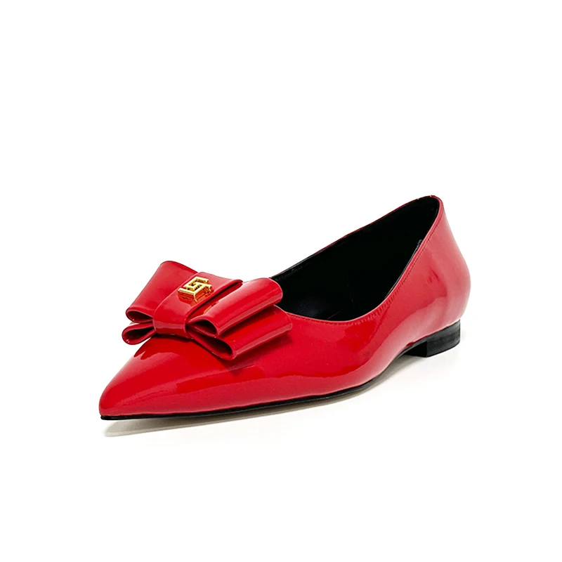 2024 New Elegant and Fashionable High Heel Women's Shoes Genuine Leather Shallow Mouth Bow Flat Shoes Office Women's Shoes